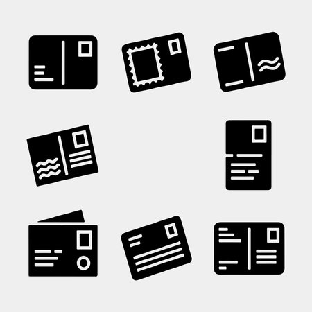 Simple Black and White Postcard and Envelope Iconsのイラスト素材
