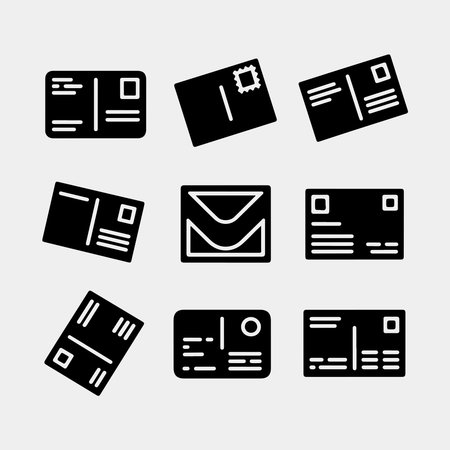 Simple Black and White Postcard and Envelope Iconsのイラスト素材
