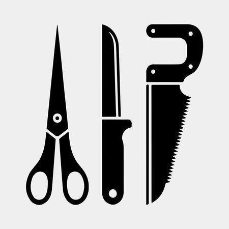 Vector Illustration of Basic Tools: Scissors, Knife, and Scraperのイラスト素材