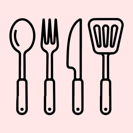 Simple Line Art Illustration of Kitchen Utensilsのイラスト素材
