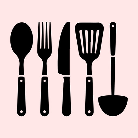 Simple Black Kitchen Utensils Silhouette Setのイラスト素材