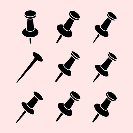 Simple Black and White Pushpins and Nail Iconsのイラスト素材