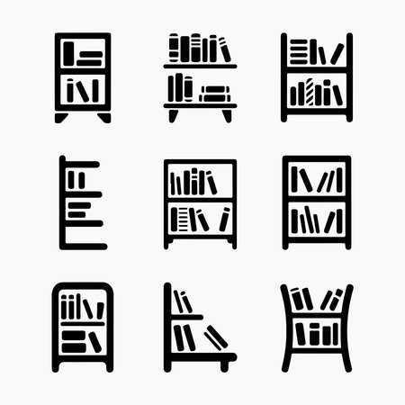 Simple Black and White Bookcase Icons for Designのイラスト素材