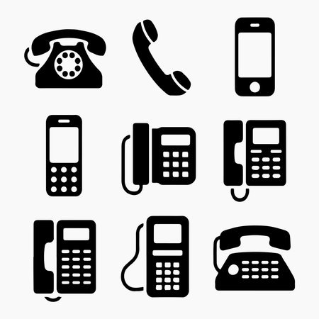 Simple Black and White Telephone Icons Setのイラスト素材