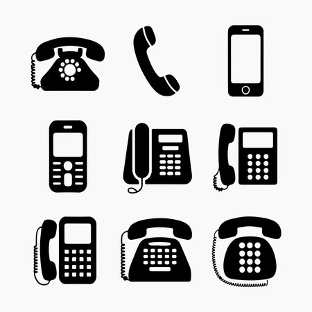 Simple Black and White Telephone Icons Setのイラスト素材