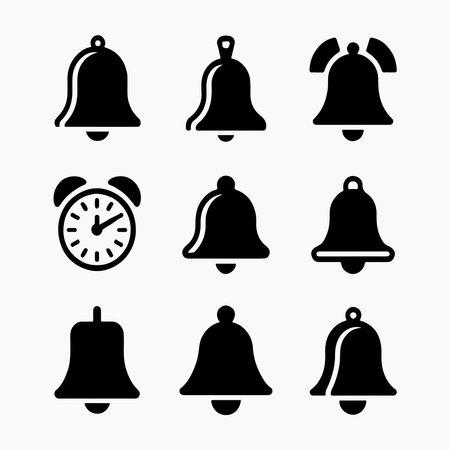 Notification Icons Set with Alarm Clock for Web or Mobile Appsのイラスト素材
