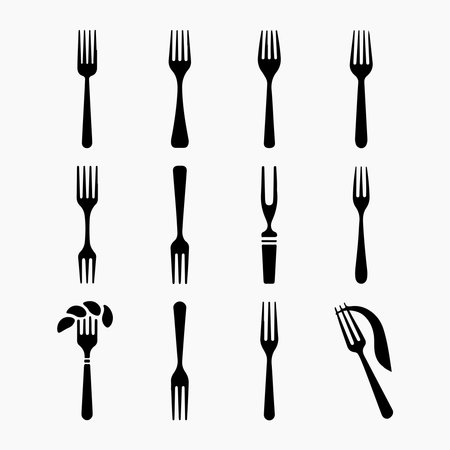 Diverse Fork Icons Set for Culinary Designのイラスト素材
