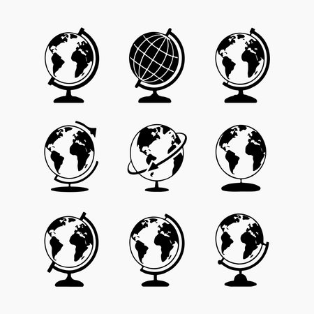 Collection of Simple Black and White Globe Iconsのイラスト素材