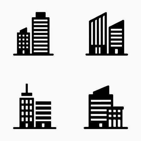 Four Simple Black Line Art Illustrations of Modern Skyscrapersのイラスト素材