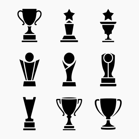 Trophy cup icons set. Vector illustration in black and white colorsのイラスト素材