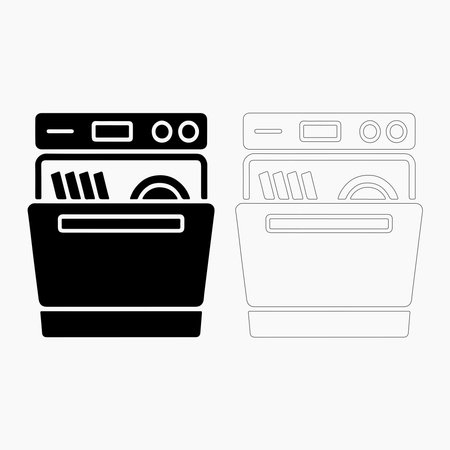 Dishwasher Icon, Black and White Vector Illustrationのイラスト素材