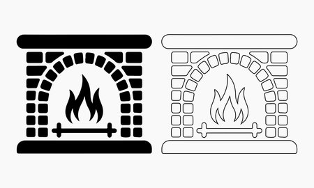 Two Simple Fireplace Icons, Black and Whiteのイラスト素材