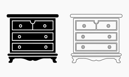 Vector Illustration of Two Vintage Dressers with Lamp and Mirrorのイラスト素材