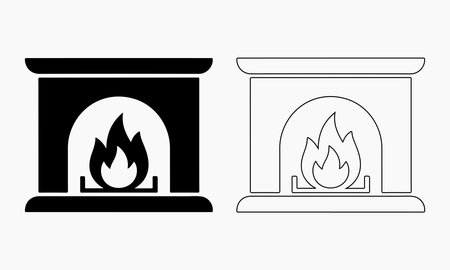 Two Simple Fireplace Icons, Black and Whiteのイラスト素材