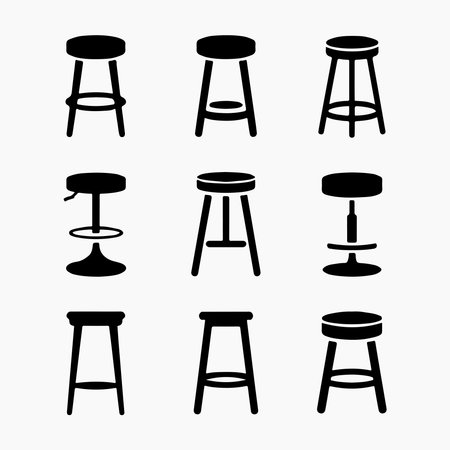 Solid Bar Stools Icons for Home, Kitchen, and Bathroom Projectsのイラスト素材