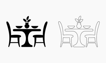 Solid and Outline Dining Table Icons for Home, Kitchen, and Dining Room Projectsのイラスト素材