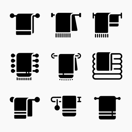 Modern Towel Rack Icon Set in Solid Style for Bathroom and Spa Designのイラスト素材