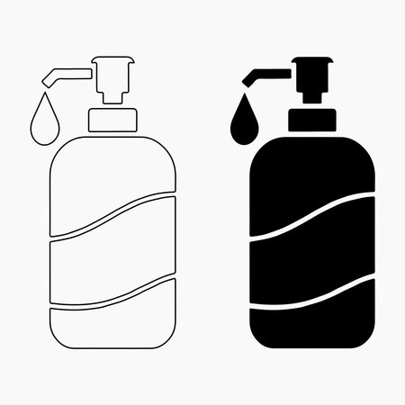 soap dispenser icon set isolated on white background. Hand Soap Dispenser Icon Set Black and Whiteのイラスト素材