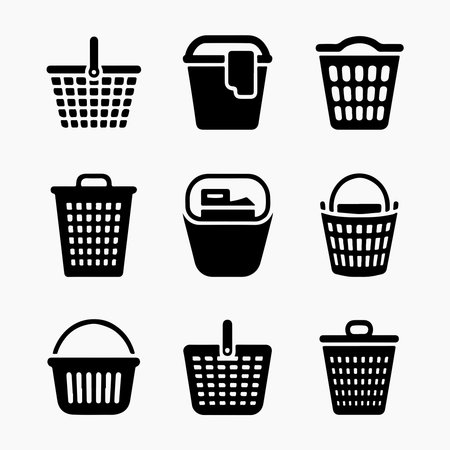 Collection of Various Plastic and Woven Laundry Basketsのイラスト素材