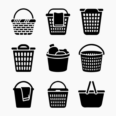 Collection of Various Plastic and Woven Laundry Basketsのイラスト素材