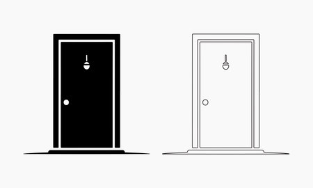 Two Door Styles in Solid and Outline Vector Illustrationのイラスト素材