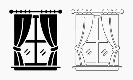 Simple Black and White Window with Curtains Iconのイラスト素材