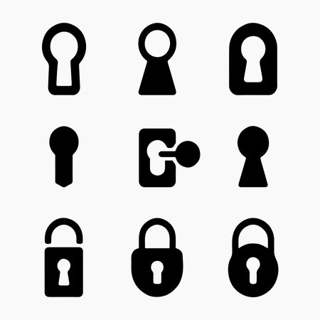 Simple Black and White Keyhole and Padlock Iconsのイラスト素材