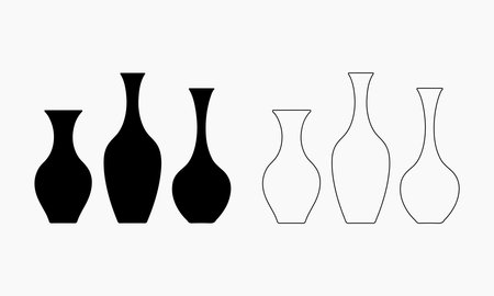 Stylish Decorative Vases in Silhouette and Outlineのイラスト素材
