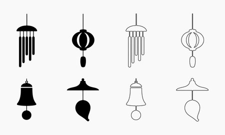 Collection of Hanging Decorative Wind Chimes and Bellsのイラスト素材
