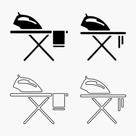 Set of Ironing Board Icons in Solid and Outline Stylesのイラスト素材