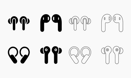Wireless Earbuds Icons in Solid and Outline Stylesのイラスト素材