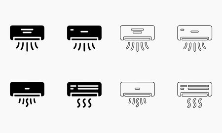Different Air Conditioner Icons in Solid and Outline Stylesのイラスト素材