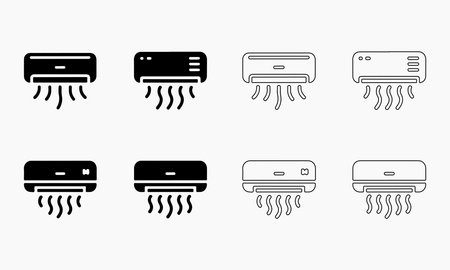 Different Air Conditioner Icons in Solid and Outline Stylesのイラスト素材
