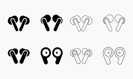 Wireless Earbuds Icons in Solid and Outline Stylesのイラスト素材