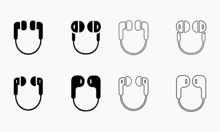 Vector Illustration of Wired Earbuds in Various Stylesのイラスト素材