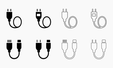 Set of Vector Charging Icons, Black and Whiteのイラスト素材