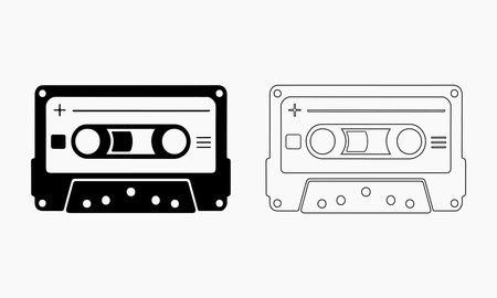 Retro Cassette Tape Icons in Black and Whiteのイラスト素材