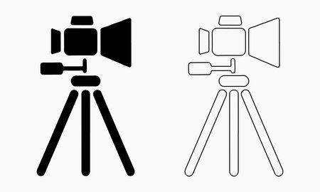Professional Studio Light on Tripod, Black and White Vector Illustrationのイラスト素材