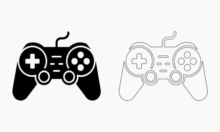 Two Vector Game Controllers, One Solid Black, One Outline Blackのイラスト素材