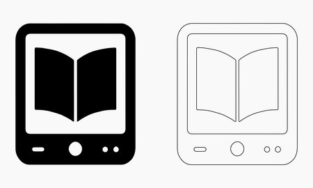 E-book reader icon showing a mobile device with an open book.