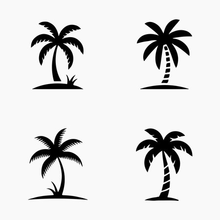 Four Simple Black Silhouette Palm Trees Against a White Backgroundのイラスト素材