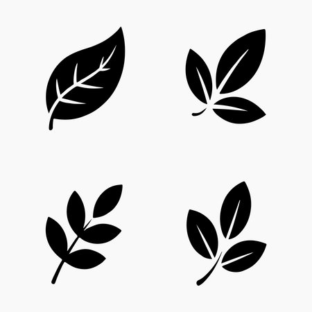 Simple Black and White Illustration of Leavesのイラスト素材