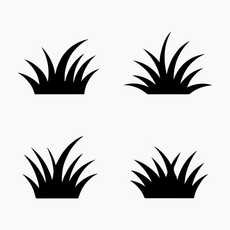 Four Simple Black Silhouette Grass Icons. Grass patchのイラスト素材