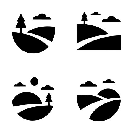 Solid Black Rolling Hills Icons Set for Landscape, Meadow, and Rural Projectsのイラスト素材