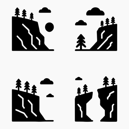 Cliffside Landscape Silhouette Icons Set Wild Outdoor Symbolsのイラスト素材