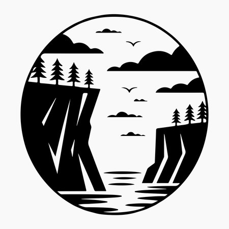 Cliffside Landscape Silhouette Icon Scenic Outdoor Illustrationのイラスト素材