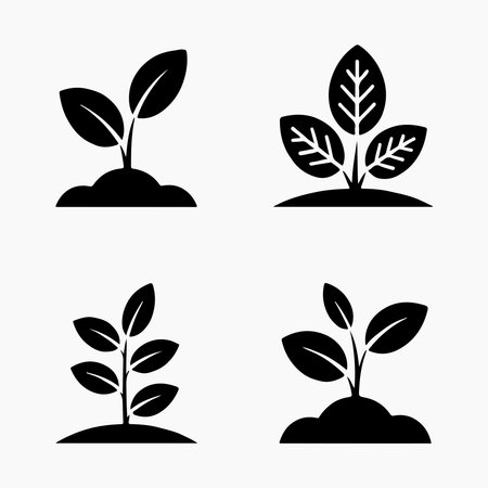 Growing Plant Silhouette Icons Set Botanical Nature Collectionのイラスト素材