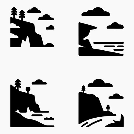 Cliffside Mountain Silhouette Icons Set Rugged Rock Collectionのイラスト素材