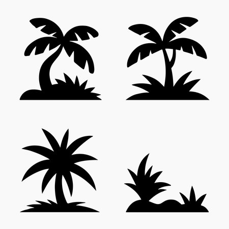 Forest Jungle Silhouette Icons Set Wildlife Habitat Illustrationのイラスト素材