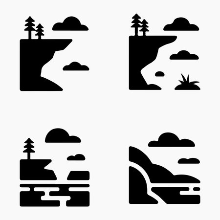 Cliffside Rock Silhouette Icons Set Mountain Cliff Nature Designのイラスト素材